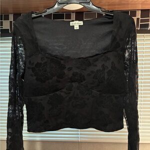 Derek Heart Black Lace Floral Cropped Blouse